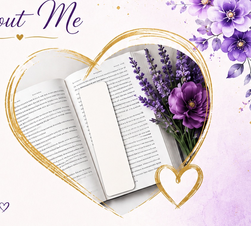 Open book with flowers and a blank bookmark ready for Betty's own design